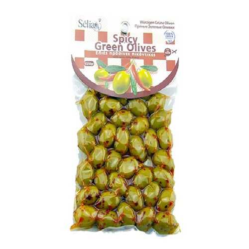 Оливки зеленые Халкидики пряные (острые) с косточкой, Siouras, 250 гр в Билла