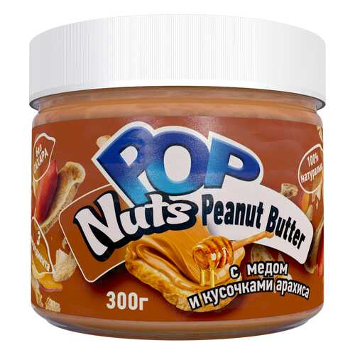 Арахисовая паста POP Nuts Peanut Butter с медом и кусочками арахиса, 300 г в Билла
